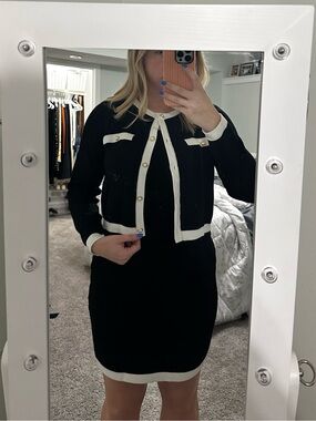 Taylor Black Sweater Dress and Matching Sweater with White Contrast Trim